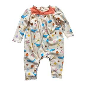 Viverano Organics whale turtle ocean Full Length Romper 3 -‎ 6 mos Girl Cotton